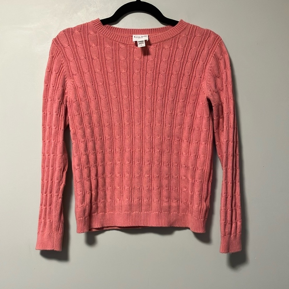 Kate Hill Pink Crew Neck Sweater Cable Knit